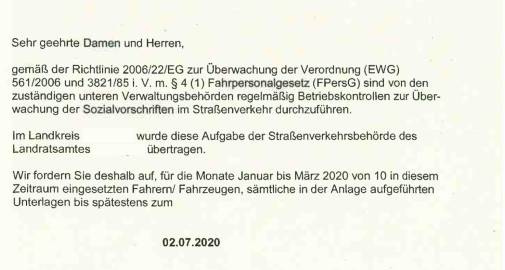 Dieses Schreiben mit der Anordnung einer kurzfristigen Betriebsprüfung erhielt der FUMO®-Kunde Herr Grande der Firma Birk KG.