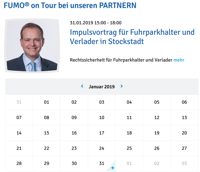 FUMO® bietet Ihnen kostenfreie Impulsvorträge rund um die Rechtssicherheit für Fuhrparkhalter und Verlader in ganz Deutschland an.
